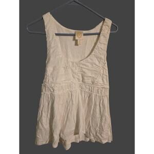 Ric Rac Ivory Knit Ruffle Sleeveless Tank Scoop Neck 100% Cotton M